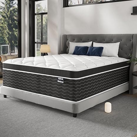 King Size Mattress, 12 inch Hybrid Mattresses in a Box, Firm King Mattress with Gel Memory Foam and Pocket Springs, Pressure Relief & Upgraded Support, Cooling and Breathable