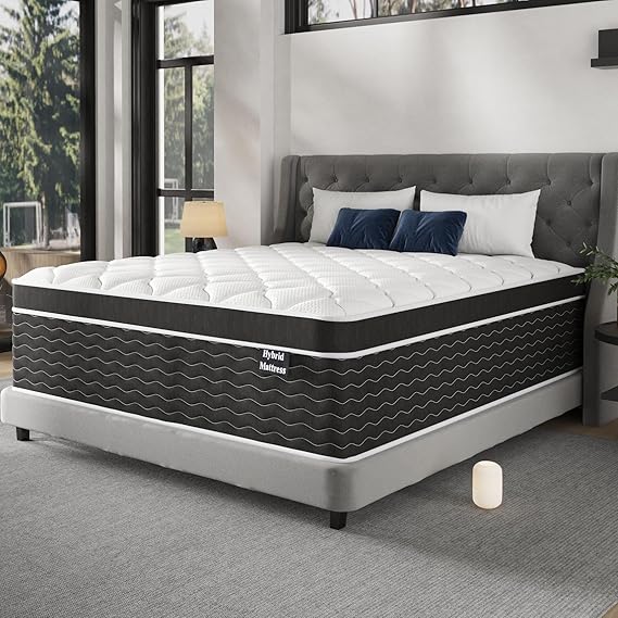 King Size Mattress, 12 inch Hybrid Mattresses in a Box, Firm King Mattress with Gel Memory Foam and Pocket Springs, Pressure Relief & Upgraded Support, Cooling and Breathable