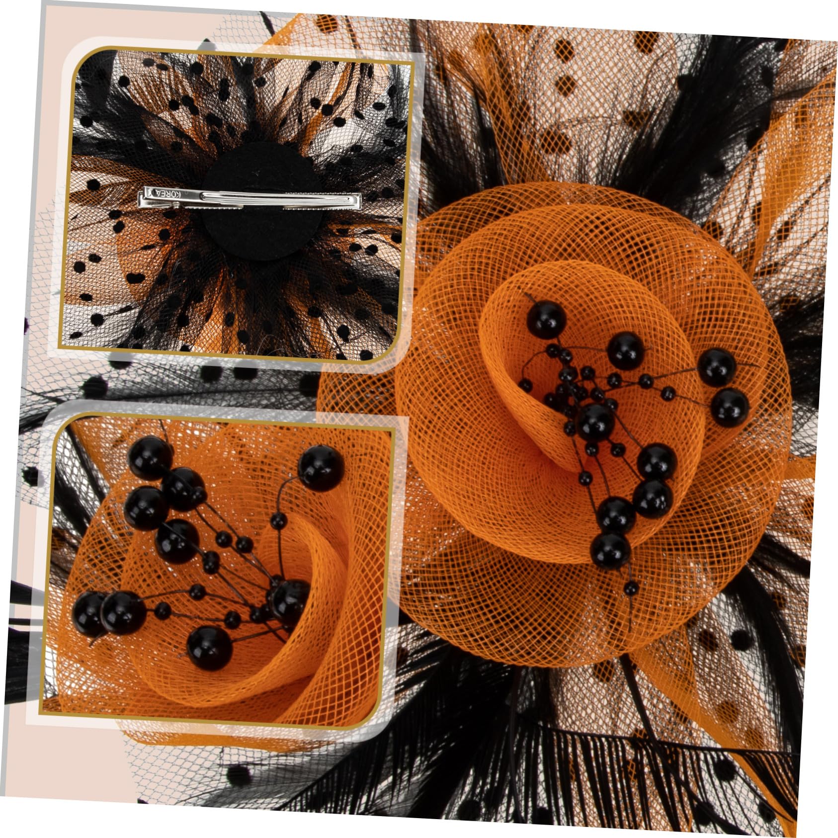 VICASKY 4 Pièces Bandeau Cheveux Délicat Maille Noire et Orange Accessoire de Coiffure pour Mariage Cocktail et Fête Cosplay