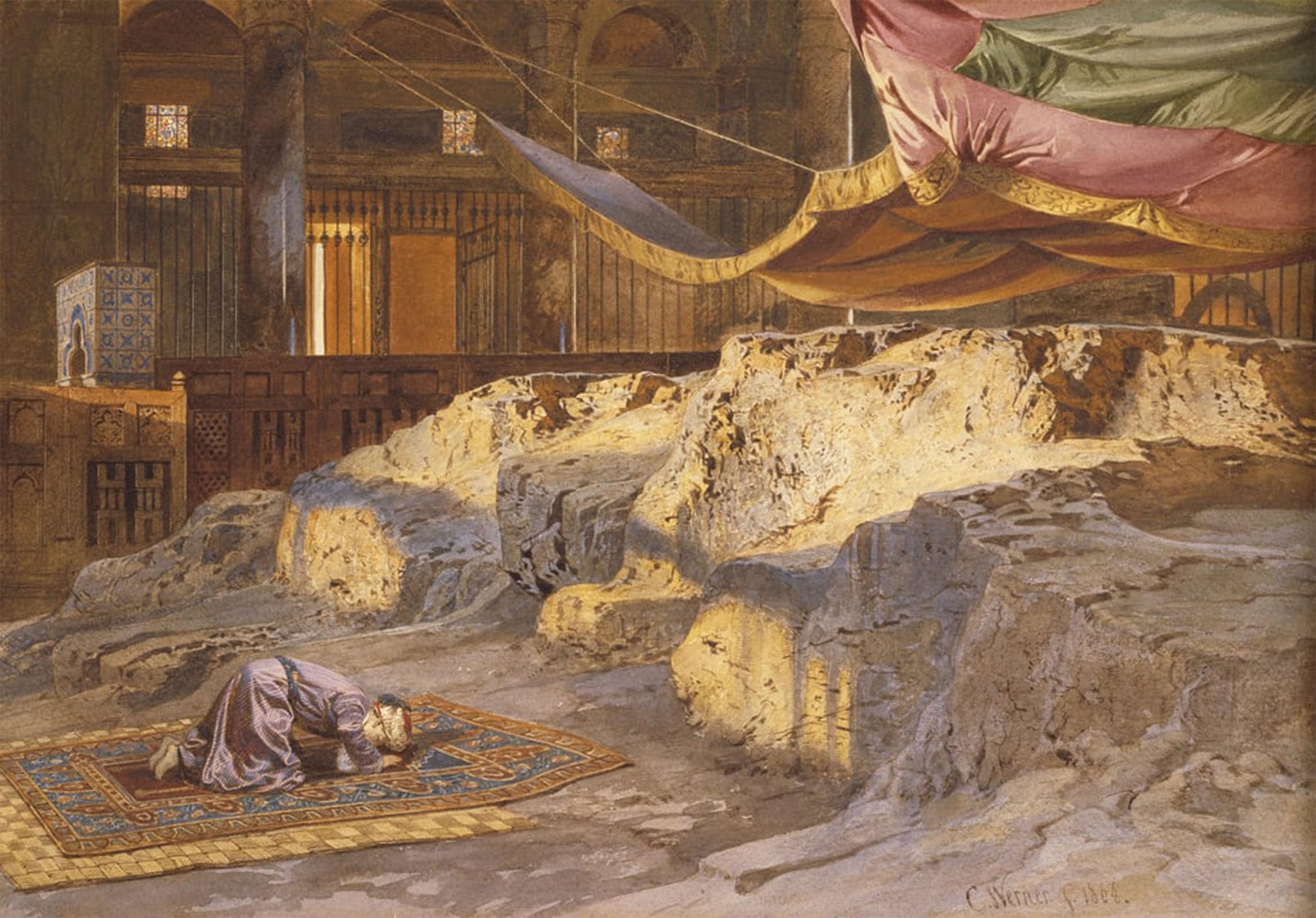 POSTERIIk Vintage Classic Picture Landscape Artwork Inside the Dome of the Rock by Carl Friedrich Heinrich Portrait Canvas Painting for Office Home Decor 60x90cm