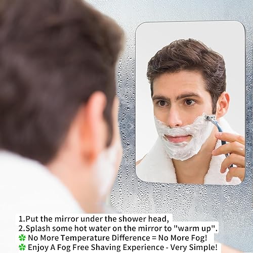 Miniatura 4 de EUAIAJ Espejo de ducha sin niebla para afeitar, grande (10.2 x 7.8 pulgadas), espejo antivaho inastillable y sin perforaciones, espejo de afeitado