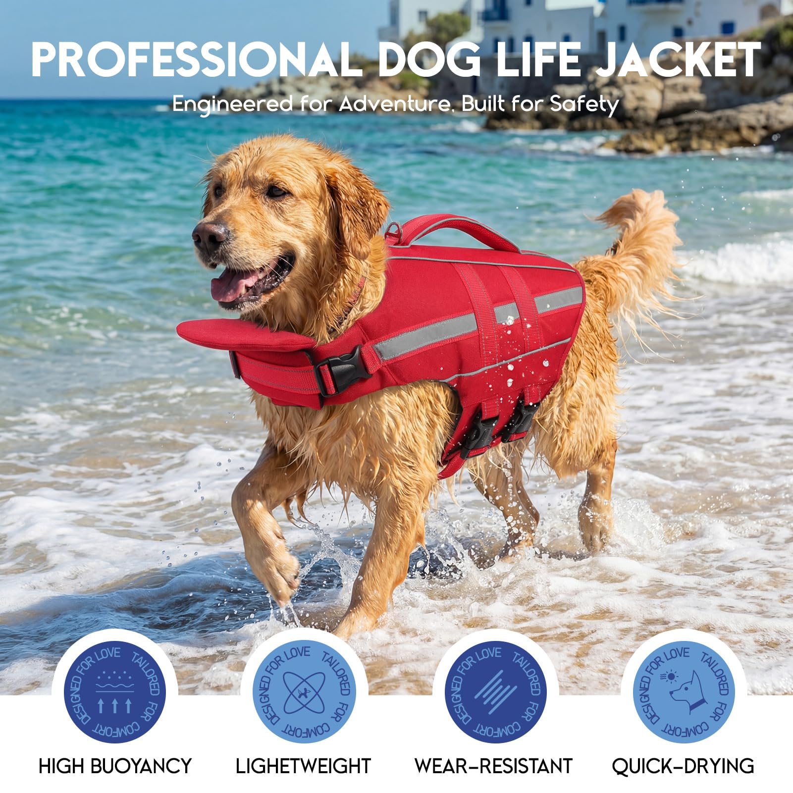 ASENKU Salvagente per Cani - Giubbotto Salvataggio Cane Taglia Piccola Media Grande, Gilet Galleggiante Sicurezza con Maniglia e Anelli D,per Nuoto Piscina Spiaggia Barca XS