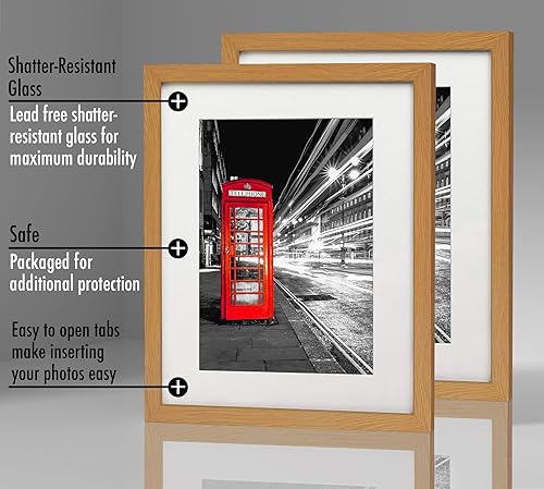 Miniatura 3 de Americanflat - 2 portarretratos de color roble de 11 x 14 pulgadas, con cubierta de vidrio inastillable y moldura de madera compuesta, con paspartú