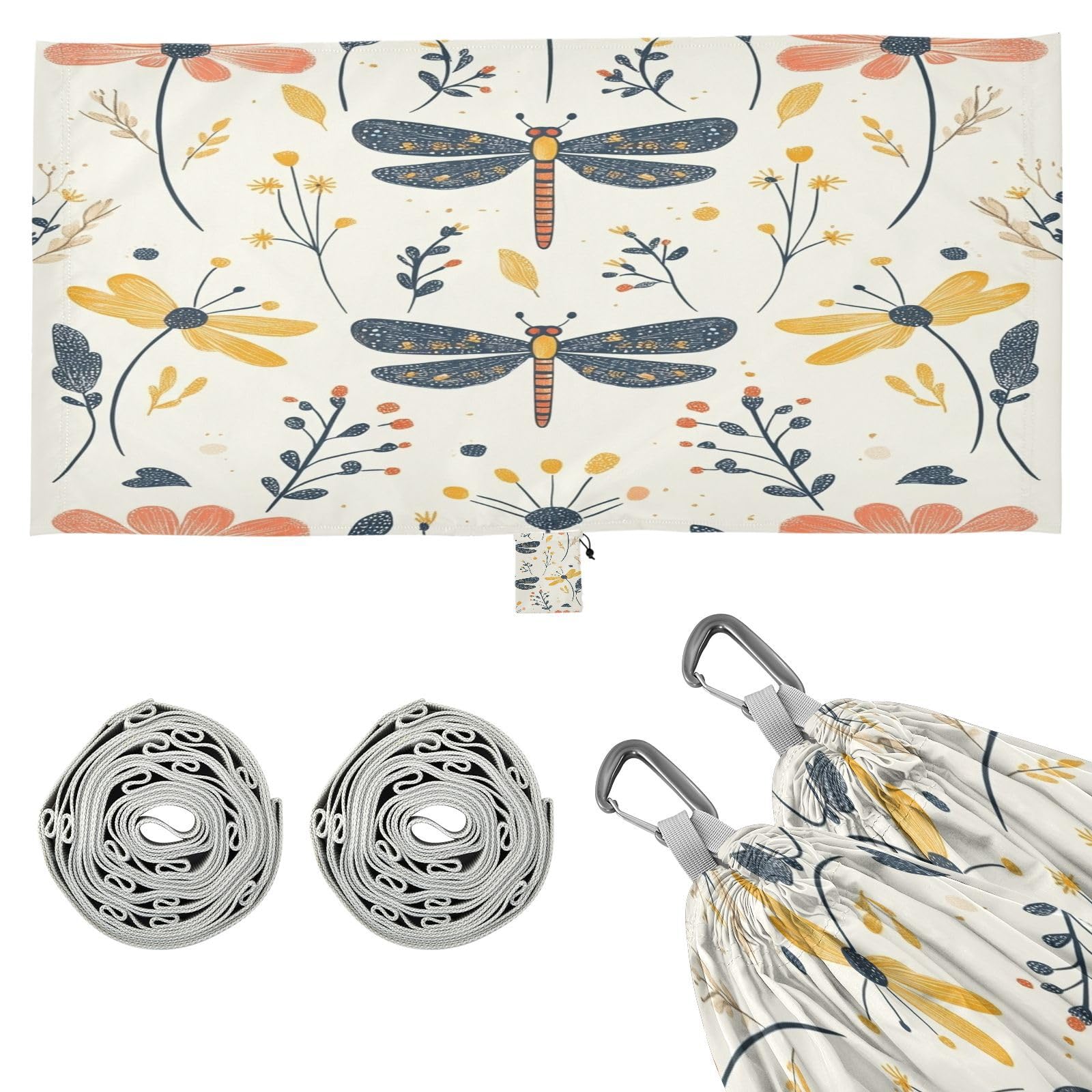 Haskirky Mushroom Dragonflymushroom Dragonfly Camping Hammock, Single Portable Hammocks with Tree Straps & Attached Carry Bag, 330Lbs Capacity Perfect for Outside Indoor Hiking Beach Backpack Travel