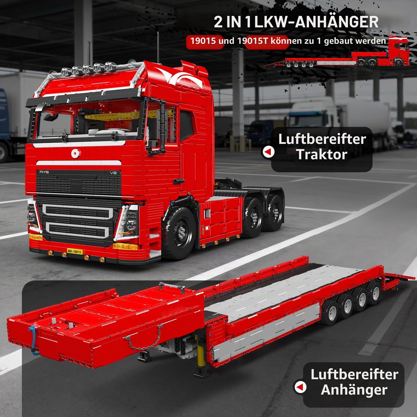 Mould King 19015 Tractor LKW Klemmbausteine Bausteine Kit, 4608+ Stück Anhänger Lokomotive Bausteine Set mit Motor 2.4G Fernbedienung und APP Dual Control, für Ingenieur-Enthusiasten/Teenager