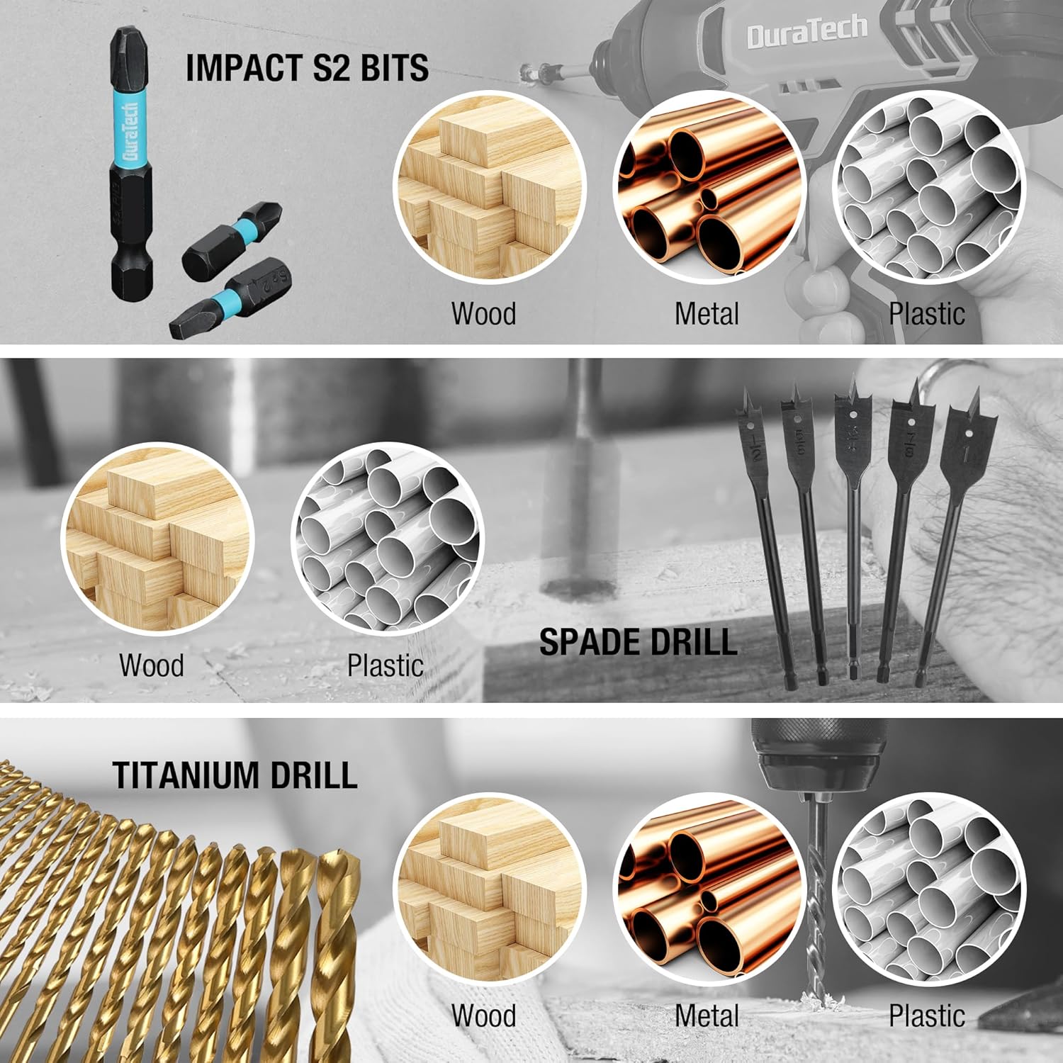 DuraTech 87 PCS Impact Screwdriver Bit and Drill Bit Set, Socket Set, Hex Shank Adapters Extension Bar Tools with Quick Fit Tough Case for Metal, Wood, Plastic, High Speed Steel Titanium Drill