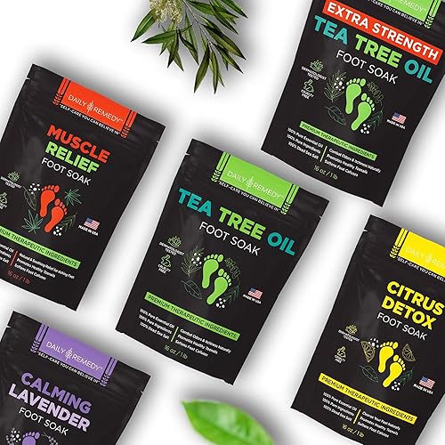 Miniatura 7 de Aceite de árbol de té para pies con sal de Epsom, fabricado en Estados Unidos, para irritaciones de uñas de los pies, pie de atleta, olor