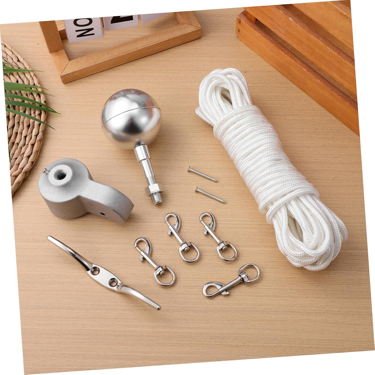 1 Set Flagpole Repair Parts Kit with Finial Durable Hardware Swivel Snap Clips and Pulley for Easy Installation and Maintenance of Flagpoles