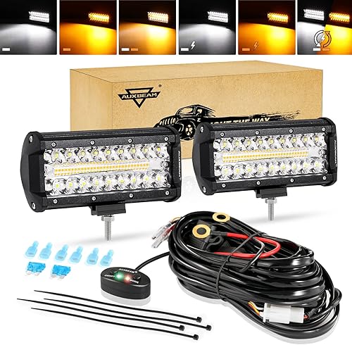 Auxbeam Barra de luz LED de 7 pulgadas de 300 W cápsula de luz blanca ámbar 6 modos de iluminación todoterreno luz de conducción LED cápsula de luz