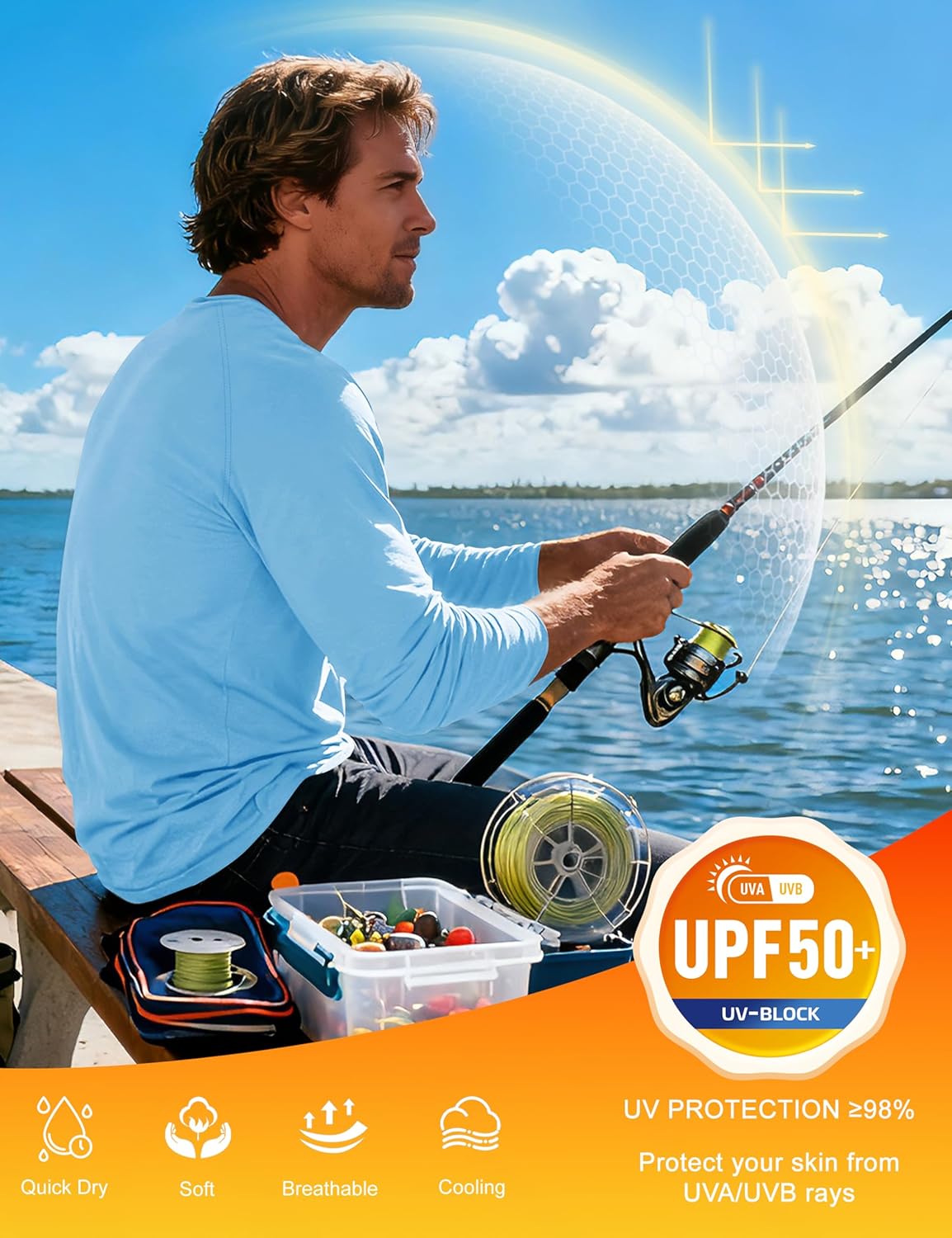 MAGCOMSEN Men's UPF 50+ Sun Protection Shirts Long Sleeve Quick Dry UV SPF Rash Guard Fishing Running Swim Athletic - Image 3