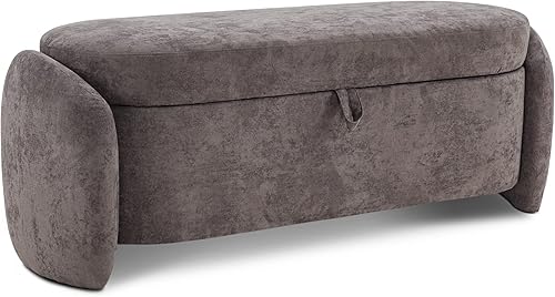 MCombo Banco otomano de almacenamiento, reposapiés de tela de lino con baúl de almacenamiento, banco de extremo de cama con bisagra de seguridad