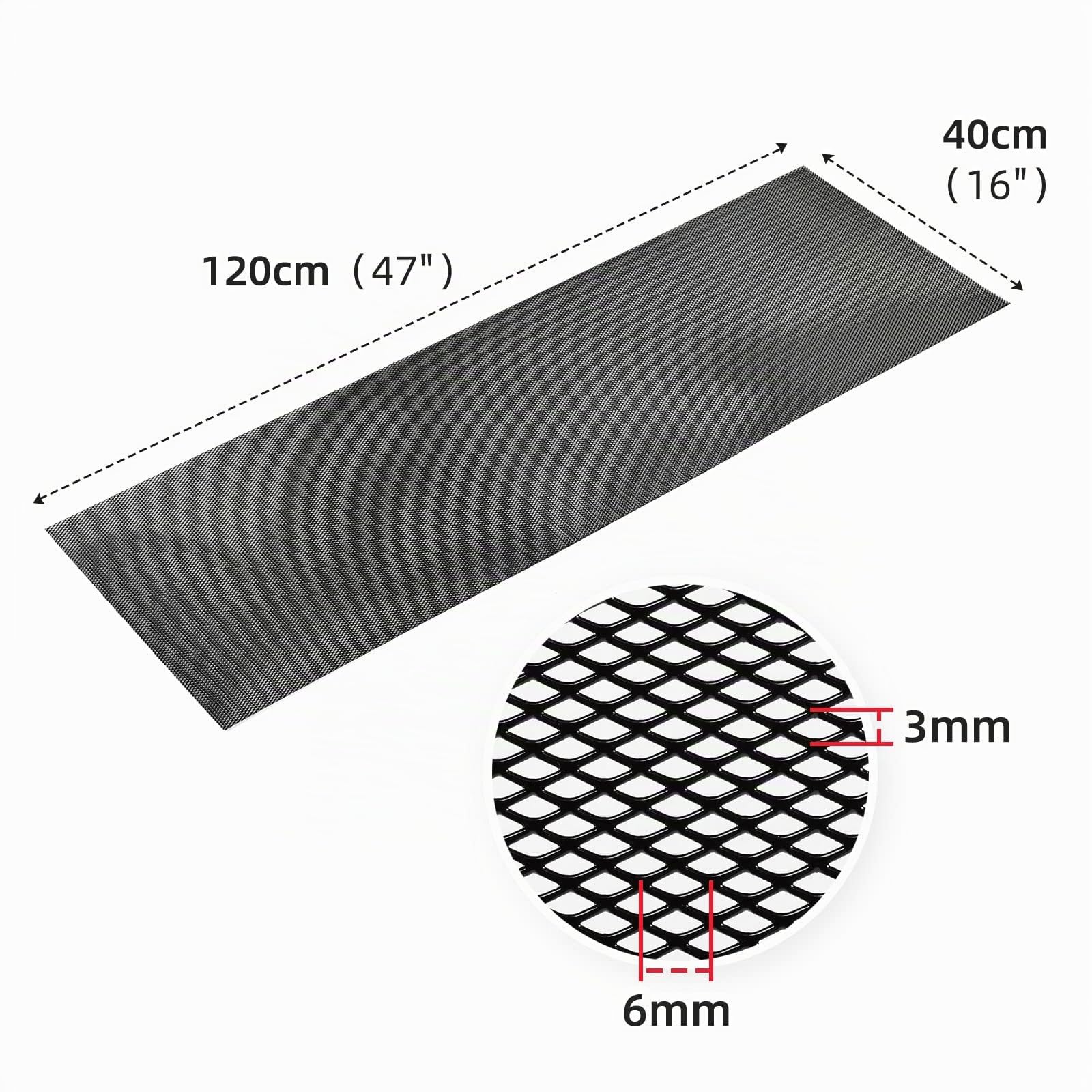 AggAuto 120×40cm Noir grille de course, Taille du trou de Losange de 3×6mm, grille en aluminium, universels grille de radiateur de voiture | Grille d'étirement en alliage d'aluminium - Grille de course - Grille de calandre de voiture universelle