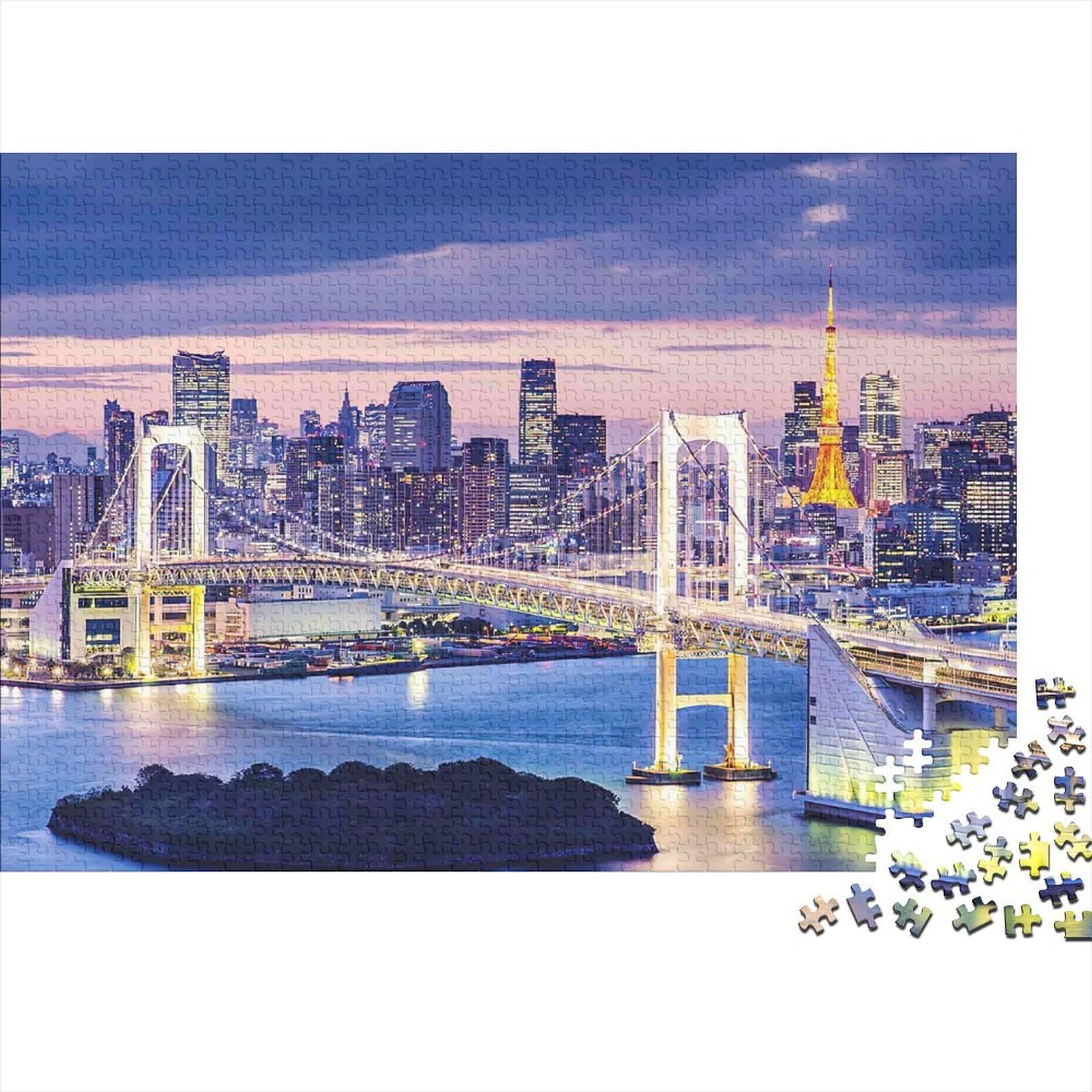 Tokyo Skyline at Dusk Tokyo Rainbow Bridge Twilight Bay View 1000Pc Adult Jigsaws for Adults Kids Fun And Challenging Family Game 38x26cm/1000pcs