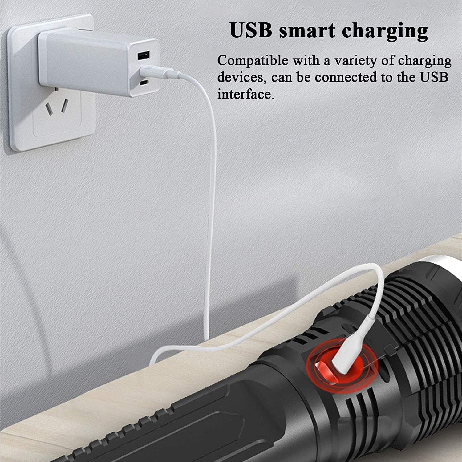 GeRRiT LED Lampes de poche - lampe de poche zoomable puissante puissantes - 5 modes, petite lumière de flash lumineuse for les accessoires de camping, équipement d'urgence, USB Mise en charge (Size :