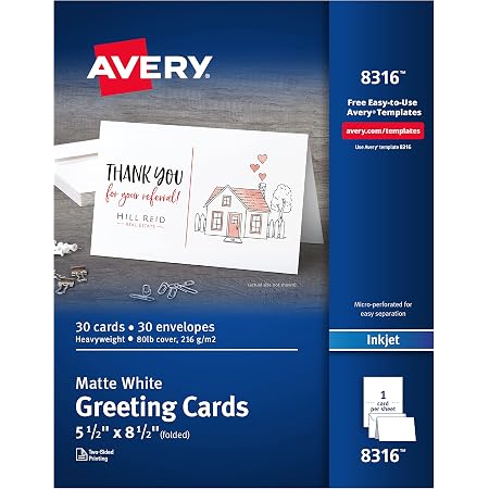 Amazon.com : Avery Half-Fold Greeting Cards, Inkjet, 5.5 x 8.5, Matte ...