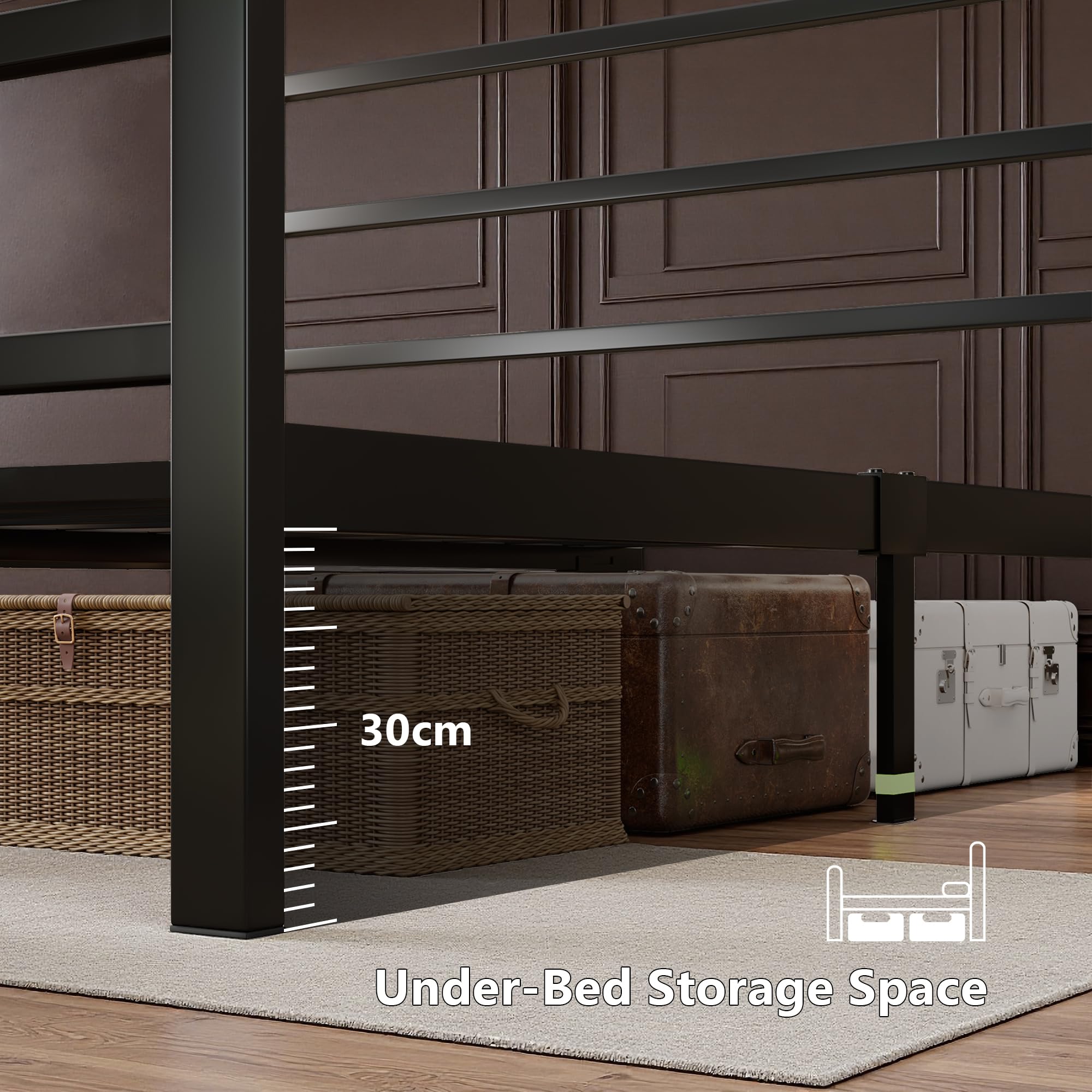iPormis Double Bed Frame,135 x 190 cm,with Headboard and Footboard,Metal Bed Frame,300 kg Weight Capacity - Image 5