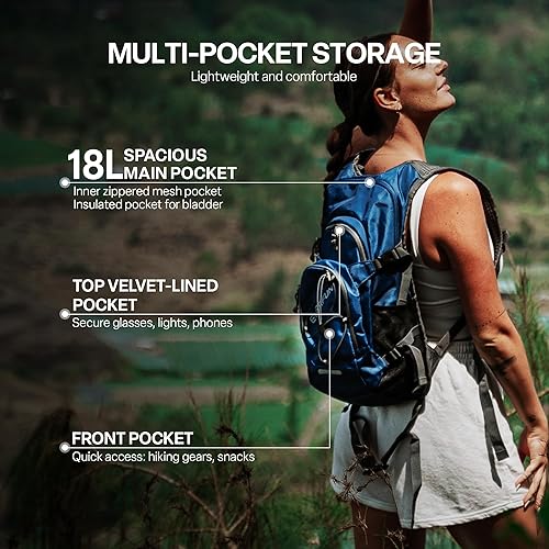 Miniatura 2 de Everfun Mochila de hidratación de 18 litros con bolsa de agua de 2L3 L, mochila de agua para senderismo para mujeres y hombres, paquete de