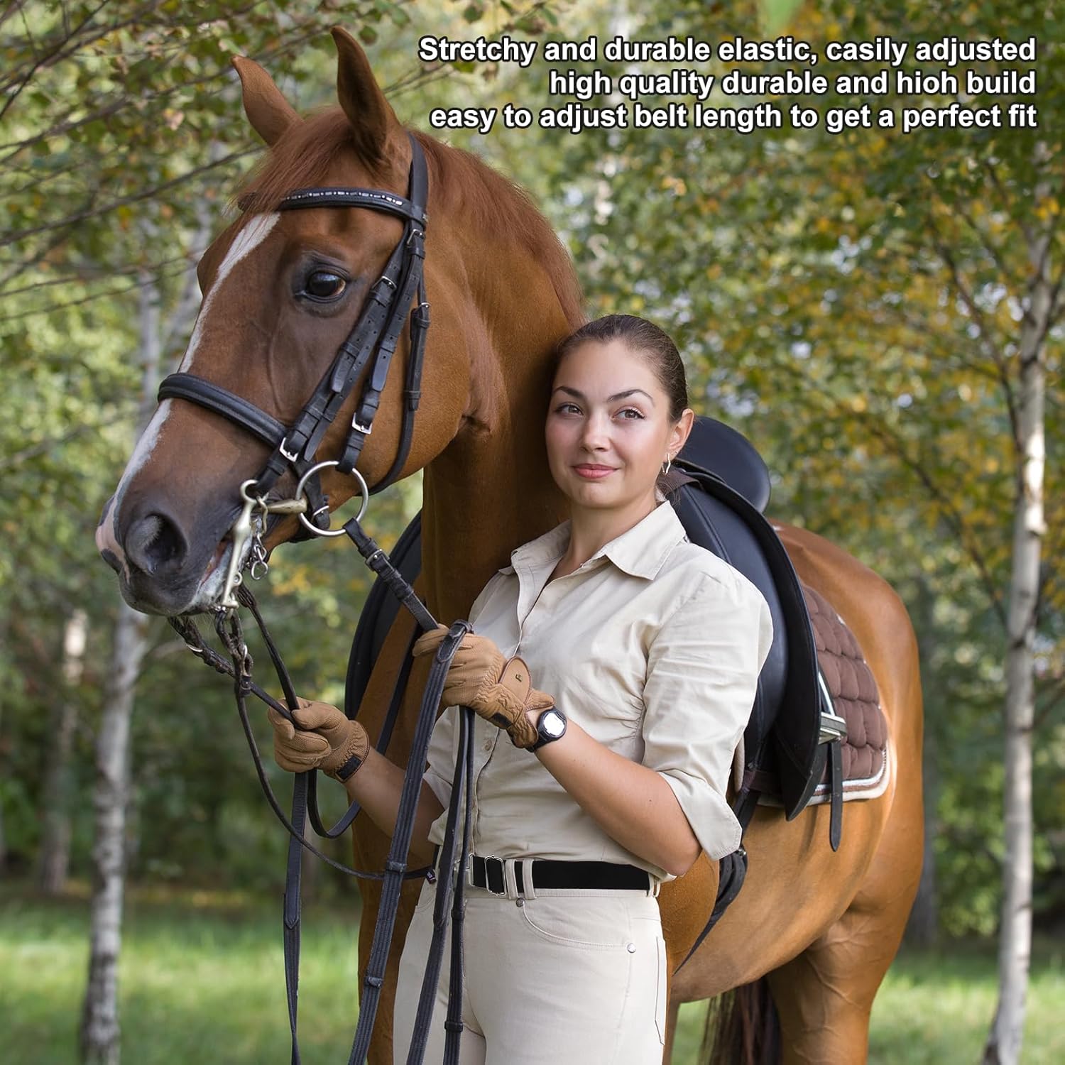 2Pcs 1.5in Elastic Equestrian Belt, Horse Riding Belt with Surcingle Buckle for Women & Girls (Black and Grey) - Image 4