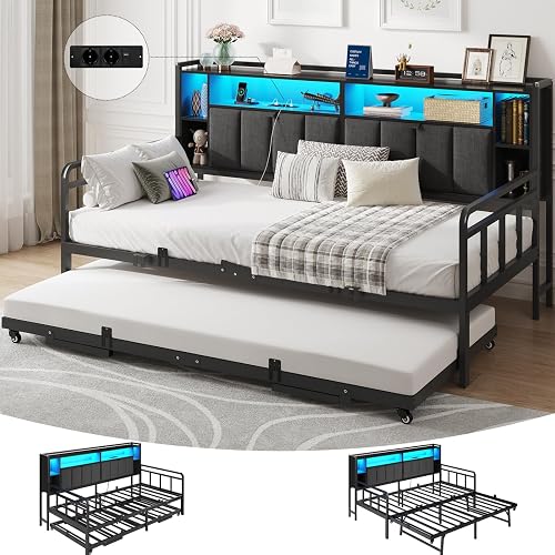 Brinlawb Canapé Lit 90x200 cm avec Lit Gigogne, avec Tête…