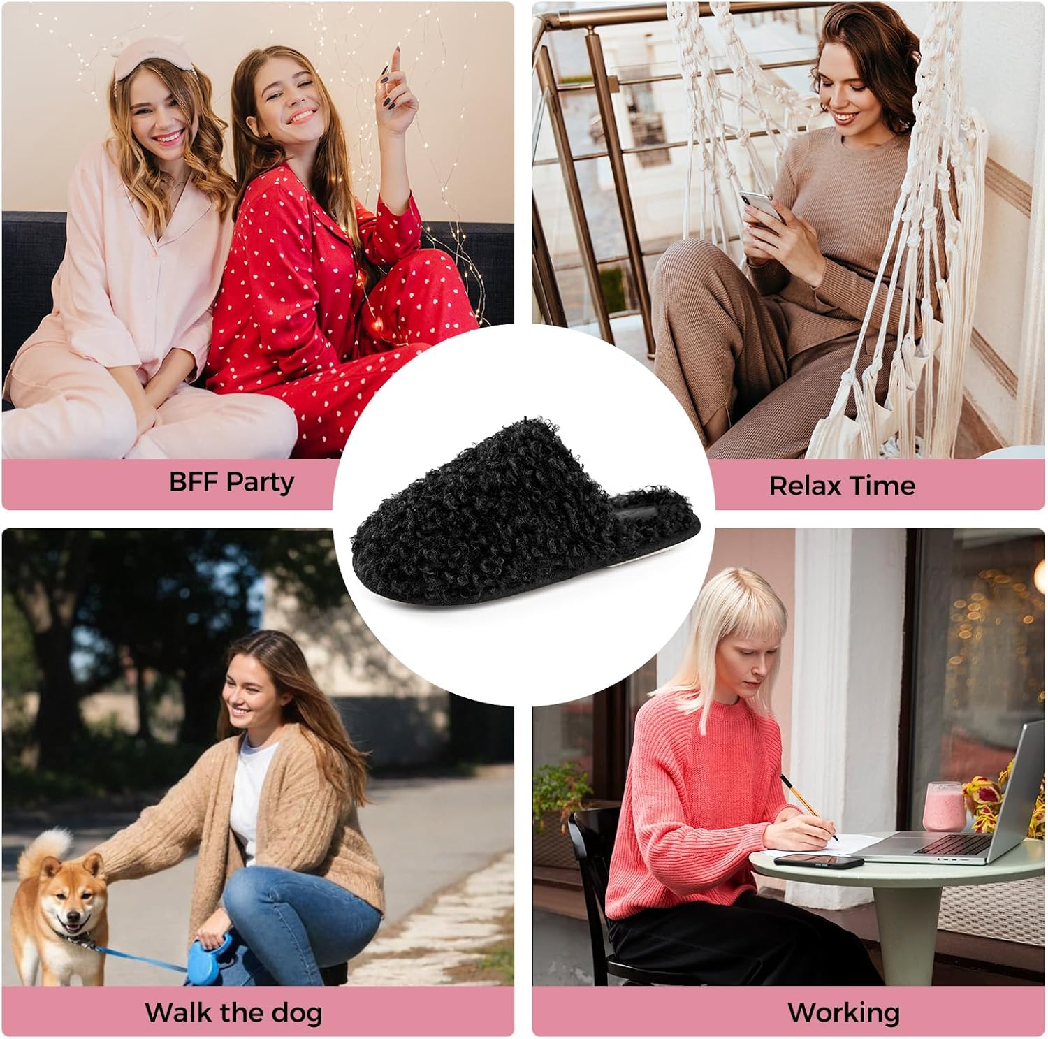 Snug Leaves Women's Scuff Slippers Furry Cute Curly Faux Wool Slip-on Indoor Memory Foam House Shoes - Image 8