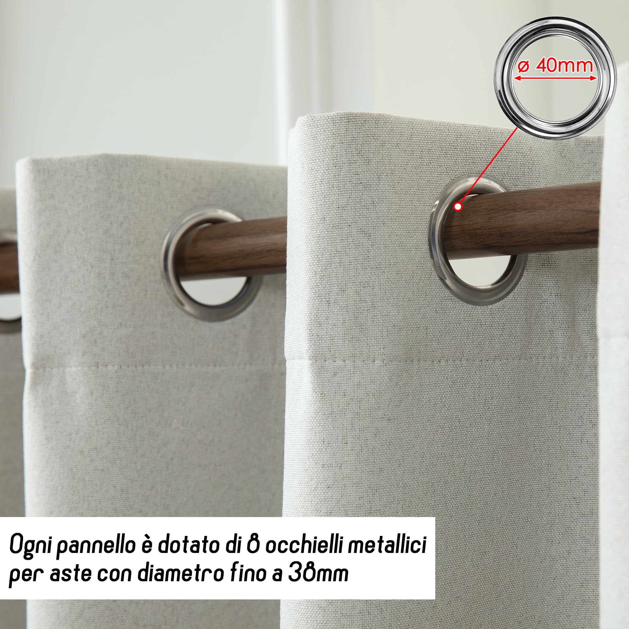 GIRASOLE HOME Paire de rideaux barbade thermiques 100 % occultants 2 panneaux de 140 x 240 cm avec œillets Greige