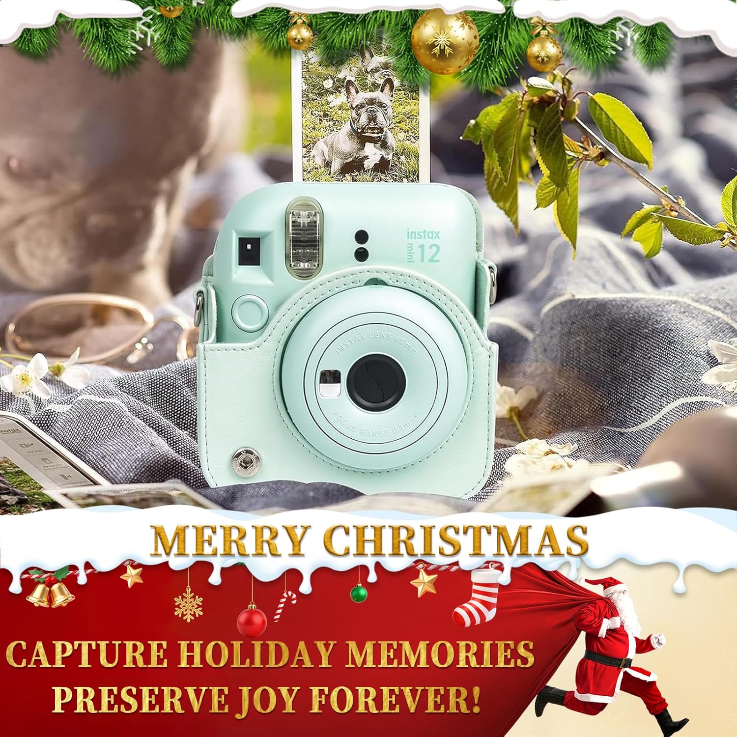 CAIYOULE Accessories for Fujifilm Instax Mini 12 Camera, Accessory Bundle Include PU Leather 12 Case, Mini Picture Album, Frames, DIY Stickers, Color Filter (No Camera) - Mint Green thumbnail