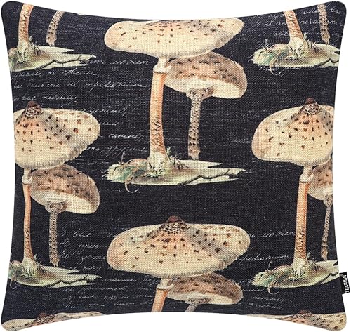 TRENDIN Funda de almohada de granja de 18 x 18 pulgadas, decoración de hongos, funda de cojín decorativa rústica, funda de almohada cuadrada para
