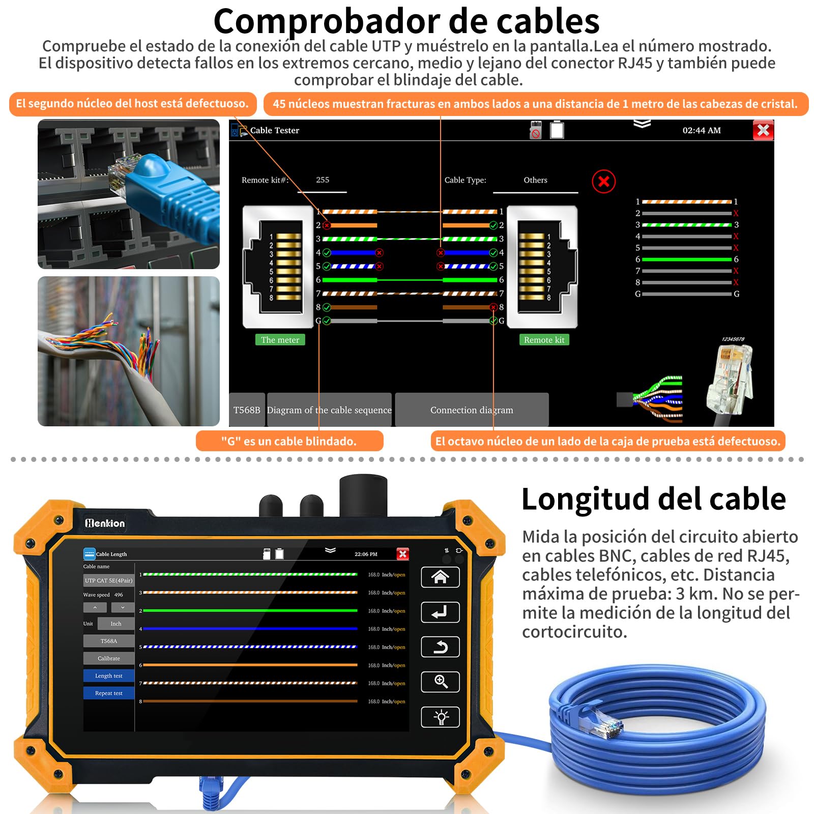 Henkion OTDR Fiber Optic Tester 1610nm 26dB - Comprobador de fibra óptica 1310/1490/1550/1577nm Prueba de fibra óptica en vivo OPM LS OLS, Event Map, comprobador de cables, herramientas de red, 8