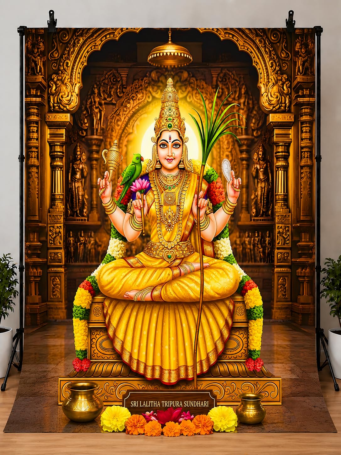 Goddess Sri Rajarajeshwari Lalitha Tripura Sundari MATA Navrathri Durga Pooja Backdrop Cloth for Decoration Traditional Background Curtain Size 8Feet Height and 5Feet Width(8 * 5)-image-20