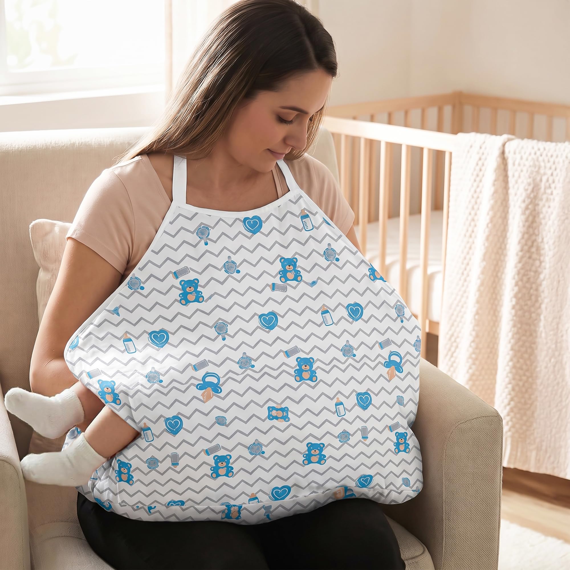 BAYBEE Feeding Pillow for New Born Baby with Foldable Breastfeeding Cover | Feeding Cover for Nursing Mom with Adjustable Velcro & Back Support | Nursing Pillow with Removable & Washable (White Blue)-image-14