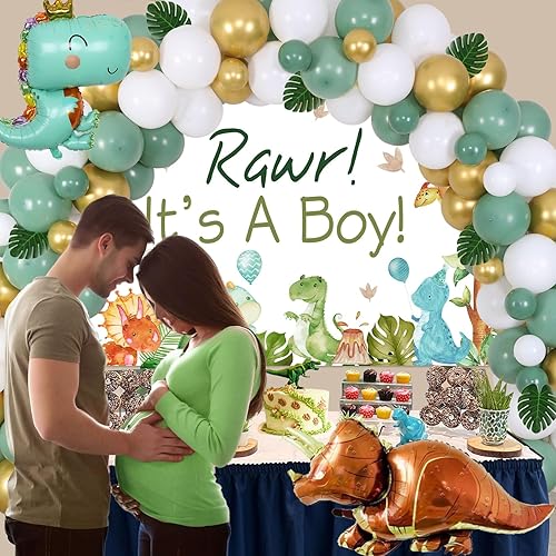 Miniatura 3 de Decoraciones de dinosaurio verde salvia para baby shower, decoraciones de dinosaurio It's a Boy - Kit de guirnalda de globos de color verde salvia,