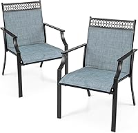 Giantex Set of 2 All-Weather Patio Chairs, High Backrest Armrests, 330 lbs Capacity Metal Frame - Blue Black Outdoor Dining Chairs for Lawn Garden Poolside