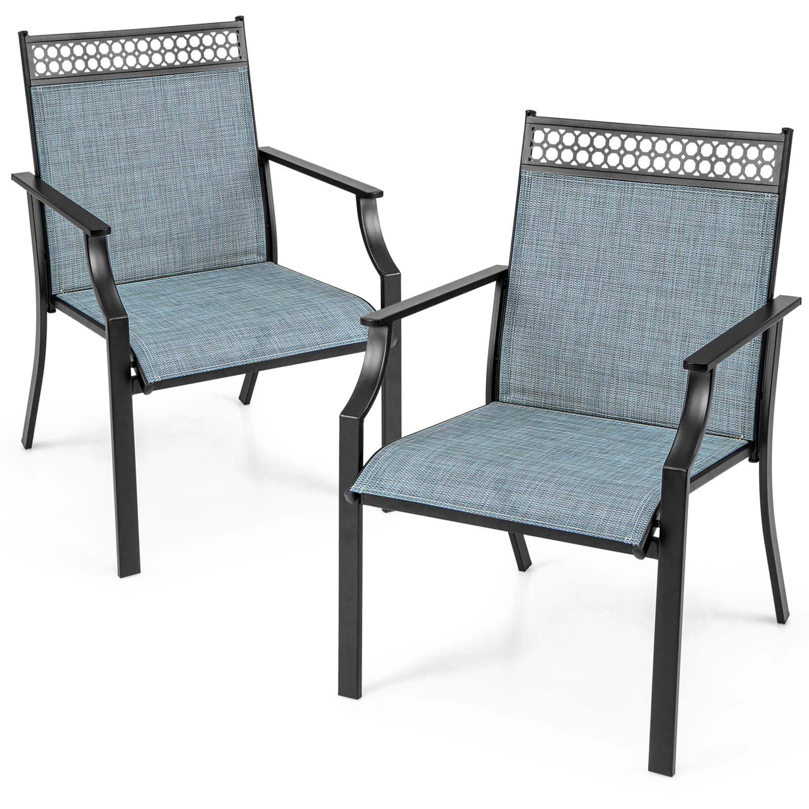 COSTWAY Set van 2 tuinstoelen, terrasstoelen met breed zitvlak en sneldrogende stof, balkonstoelen, outdoorstoelen, belastbaar tot 150 kg, voor tuin, balkon, zwembad (blauw