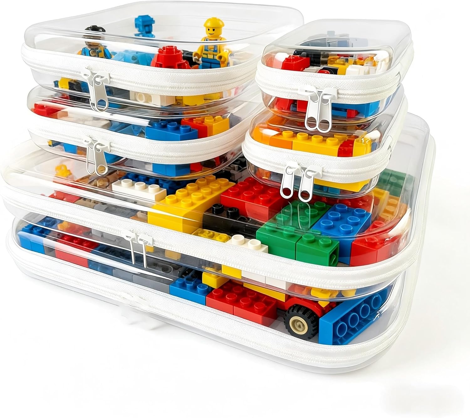 6Pcs/2L+2M+2S Clear Hard Shell Zippered Travel Case – Plastic Organizer Pouch for Toiletries, Cosmetic Bag, Diaper Bag & Packing Accessories (White, Set D)