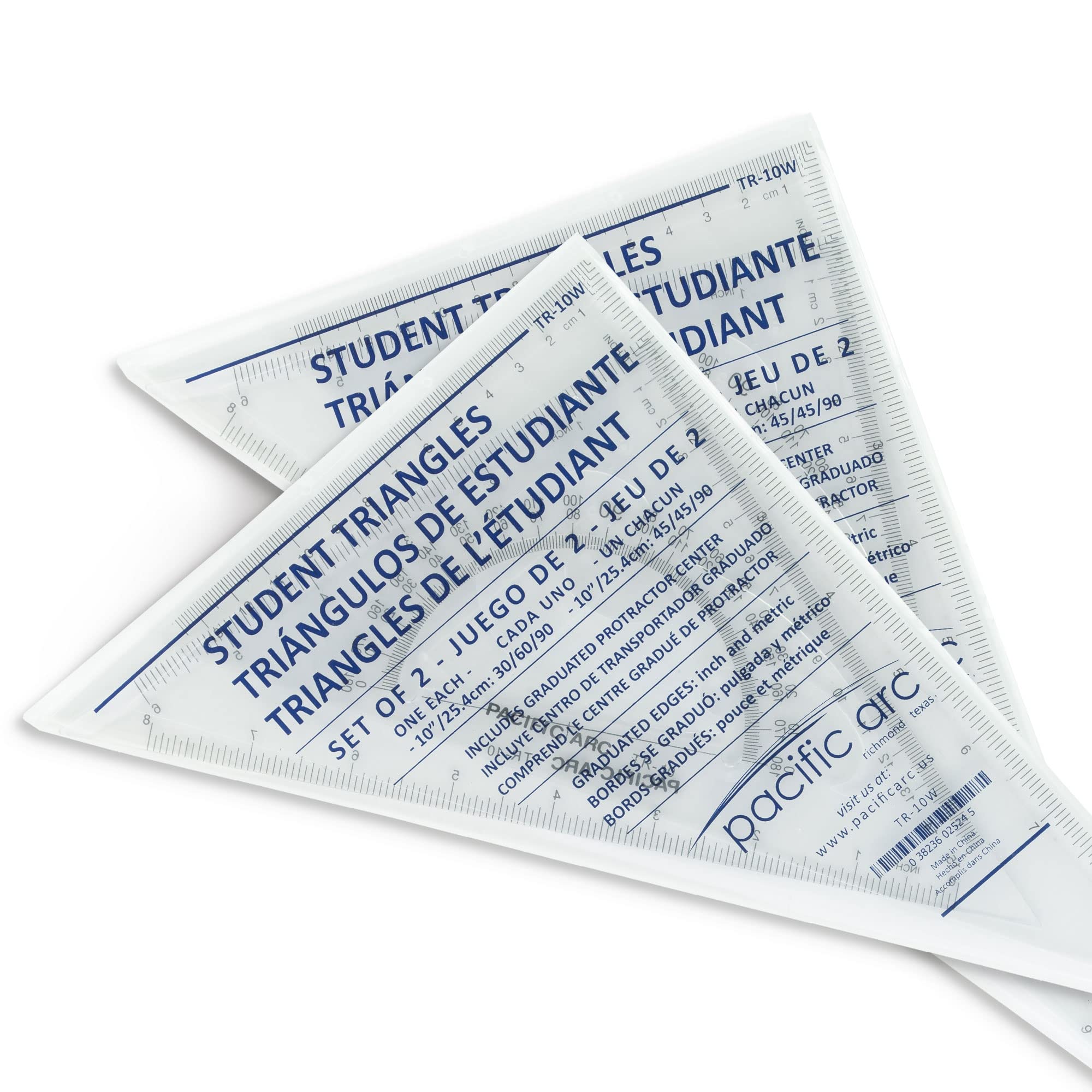 Pacific Arc - Triangle Set 10 Inch 30/60 & 45/90 - Student, Professional or DIY use. - 2 Pack