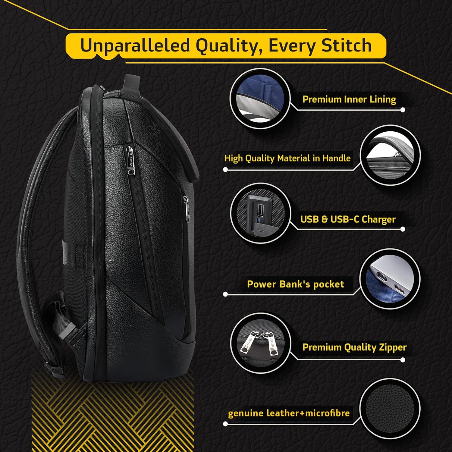 Durable Leather Laptop Business Backpack Perfect for Men & Women, Work Backpack Fits 15.6 Inch, Premium Quality Travel Bag with USB Charging Port, Water-Resistant, Bookbag with Multiple Pockets - Image 4