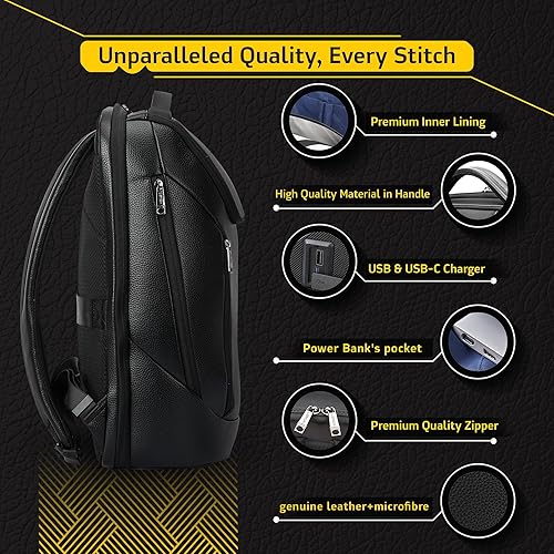Miniatura 4 de Mochila de negocios de cuero duradera perfecta para hombres y mujeres, mochila de trabajo para 15.6 pulgadas, bolsa de viaje de alta calidad con