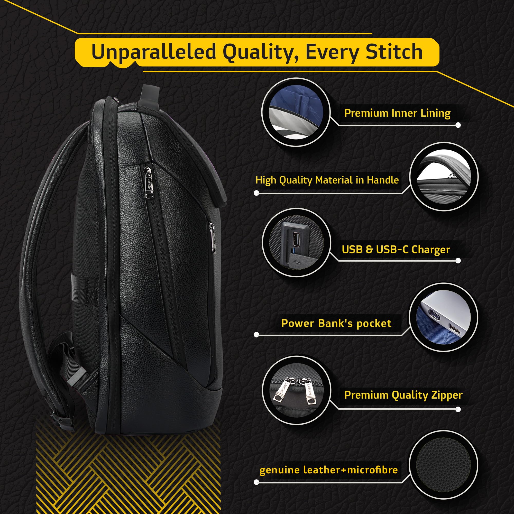 LENZN Mochila de cuero duradero para laptop, perfecta para hombres y mujeres, mochila de trabajo para 15.6 pulgadas, bolsa de viaje de con puerto de carga USB, resistente al agua