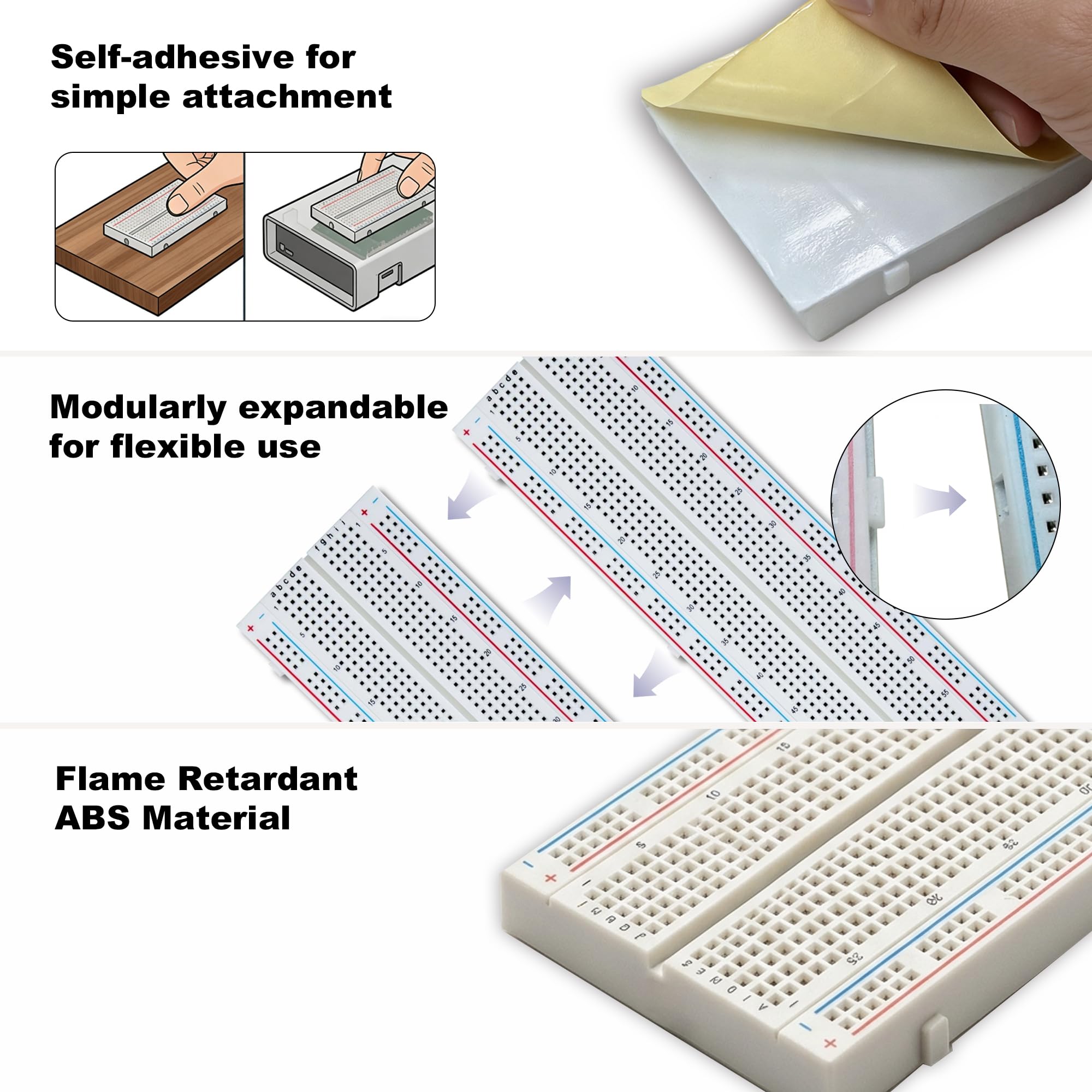 Miuzei Breadboard Dupont - Kit di cavi jumper da 3 x 830 punti, 120 pezzi filo dupont (F2F/F2M/M2M), 65 pezzi Jumper Wire compatibile con Arduino