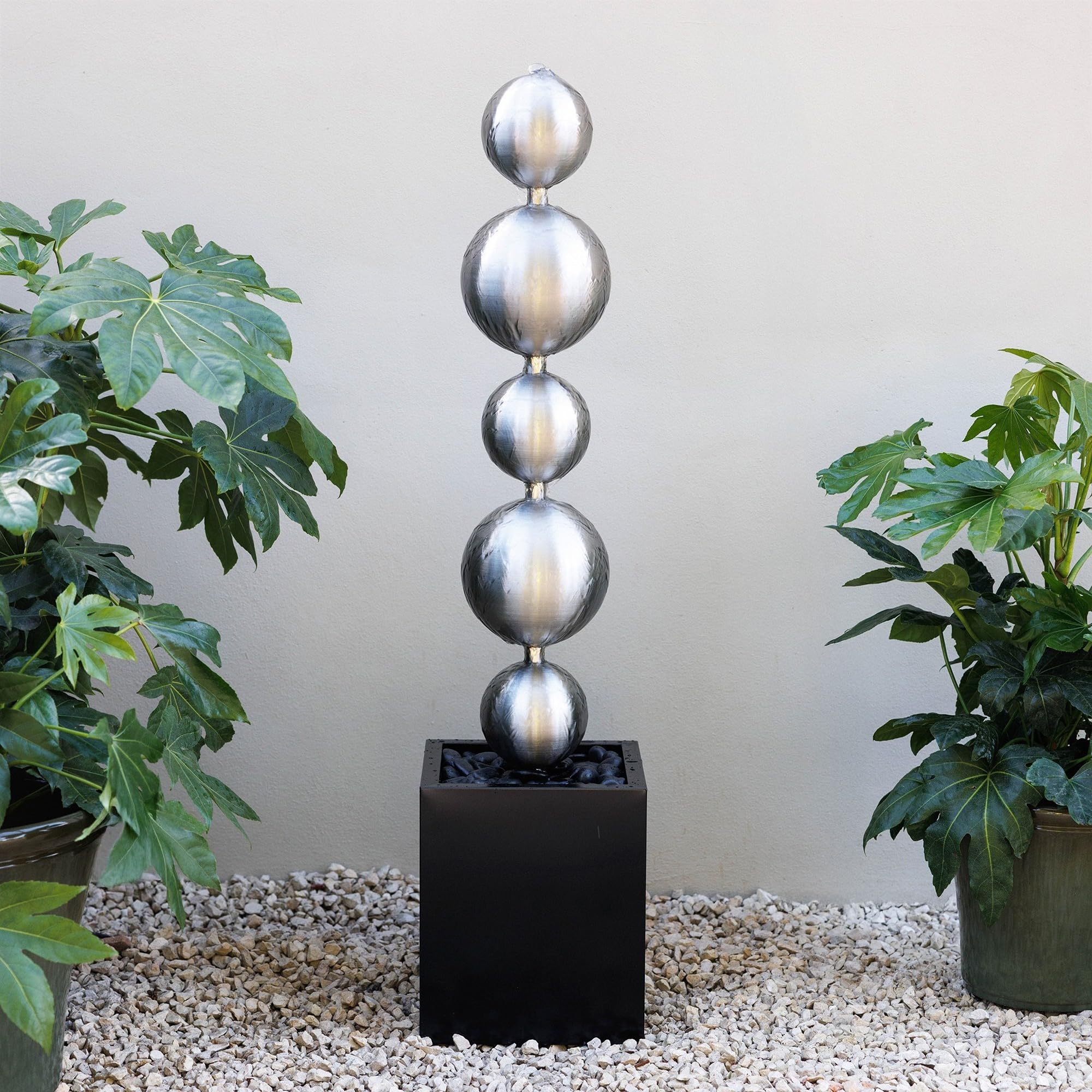 Primrose Cascading Stainless Steel Sphere Stack Garden Water Column in Silver 131cm