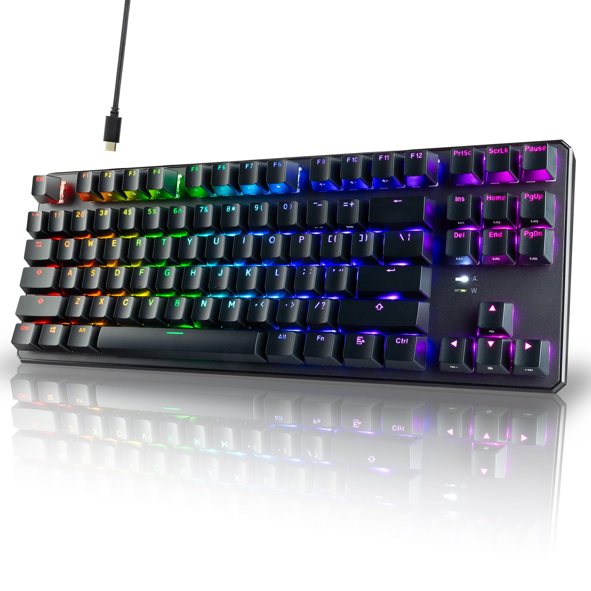 TECWARE Phantom+ 87 Key RGB Mechanical Gaming Keyboard | TKL 80% Keyboard, Tactile Feedback, Double Shot ABS Keycaps, Hot-Swappable, Detachable USB-C Wired RGB | Wraith Brown Switch