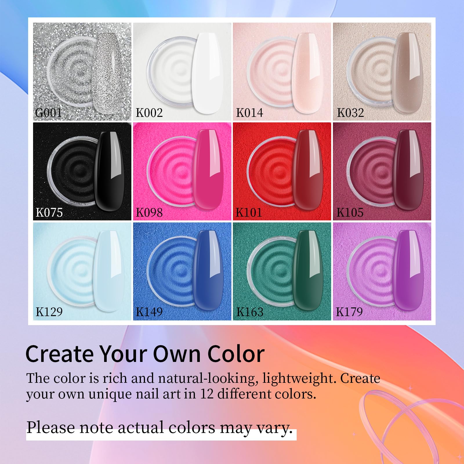 EODCI Juego profesional de polvo para inmersión, 12 colores, arte de uñas de San Valentín, principiante, salón de manicura, bricolaje, brillo en casa, blanco, rojo, azul, morado, no requiere lámpara