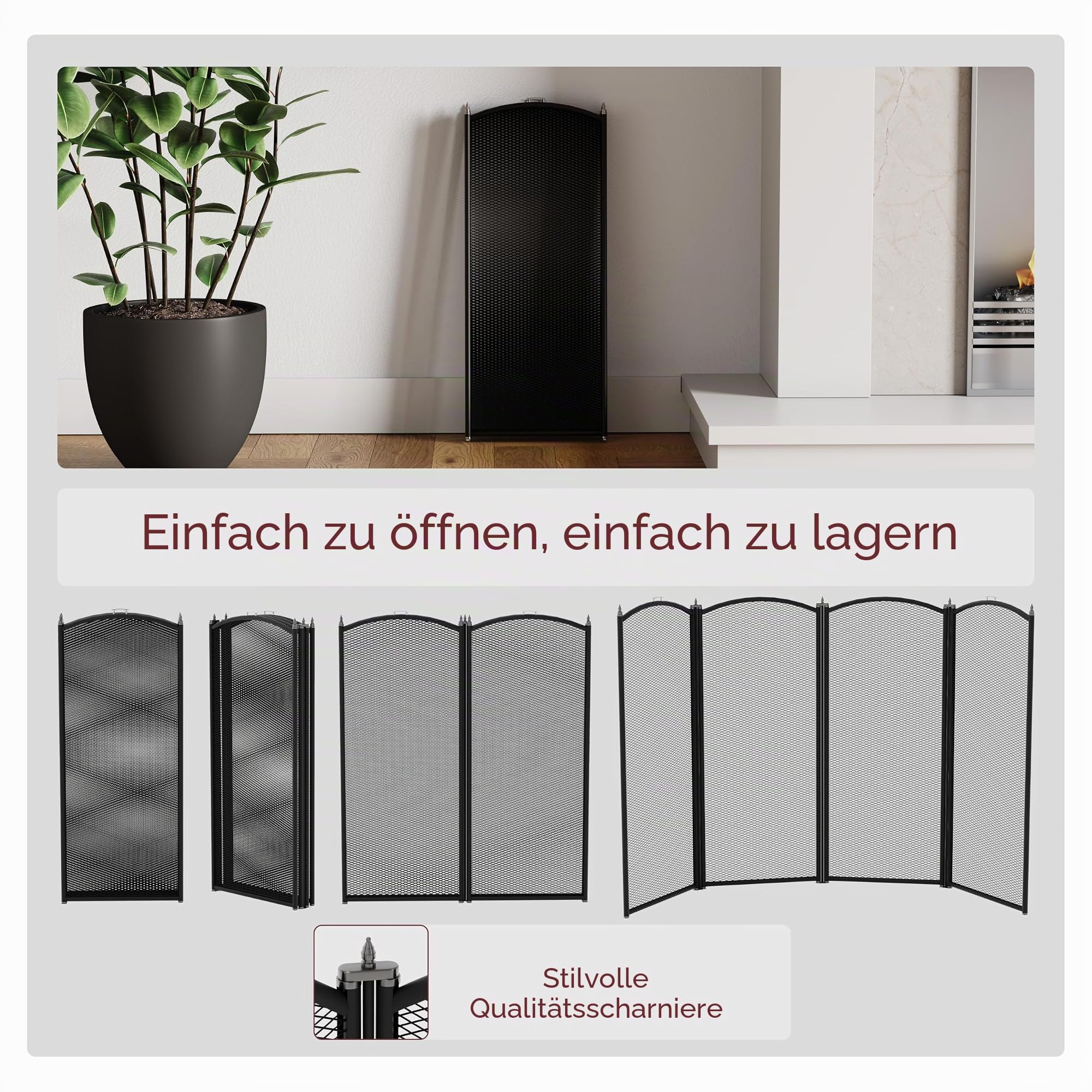 Fire Vida Stanton Funkenschutz, 4-teilig, Metall, schwarz