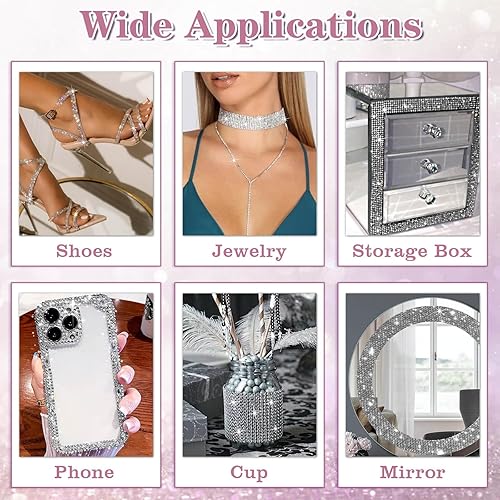 Miniatura 5 de Cintas autoadhesivas de diamantes de imitación de 5 yardas, tiras de diamantes de imitación plateadas, calcomanías de diamantes de imitación