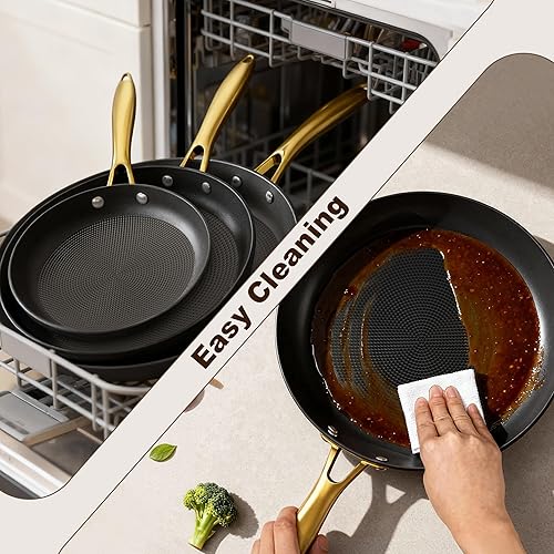 Miniatura 5 de imarku Sartenes antiadherentes, juego de 3 sartenes (8+10+12 pulgadas), sartenes de hierro fundido compatibles con inducción, juego de sartenes