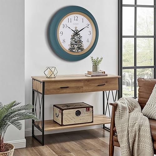 Miniatura 6 de Reloj de pared grande de 24 pulgadas con engranaje móvil para decoración de sala de estar, número romano de metal plateado + reloj de pared verde