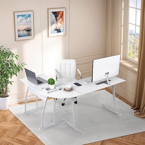 Miniatura 30 de ZenStyle Escritorio esquinero para computadora en forma de L de 55 pulgadas, marco de acero resistente y superficie impermeable, diseño de grano de