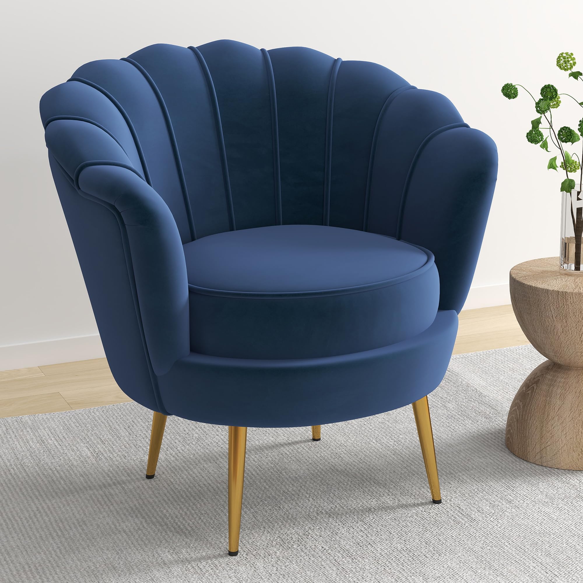 DAGONHIL Mid Century Modern Upholstered Accent Chair,Retro Leisure Velvet Single Sofa with Golden Metal Legs for Living Room/Bedroom(Navy Blue)