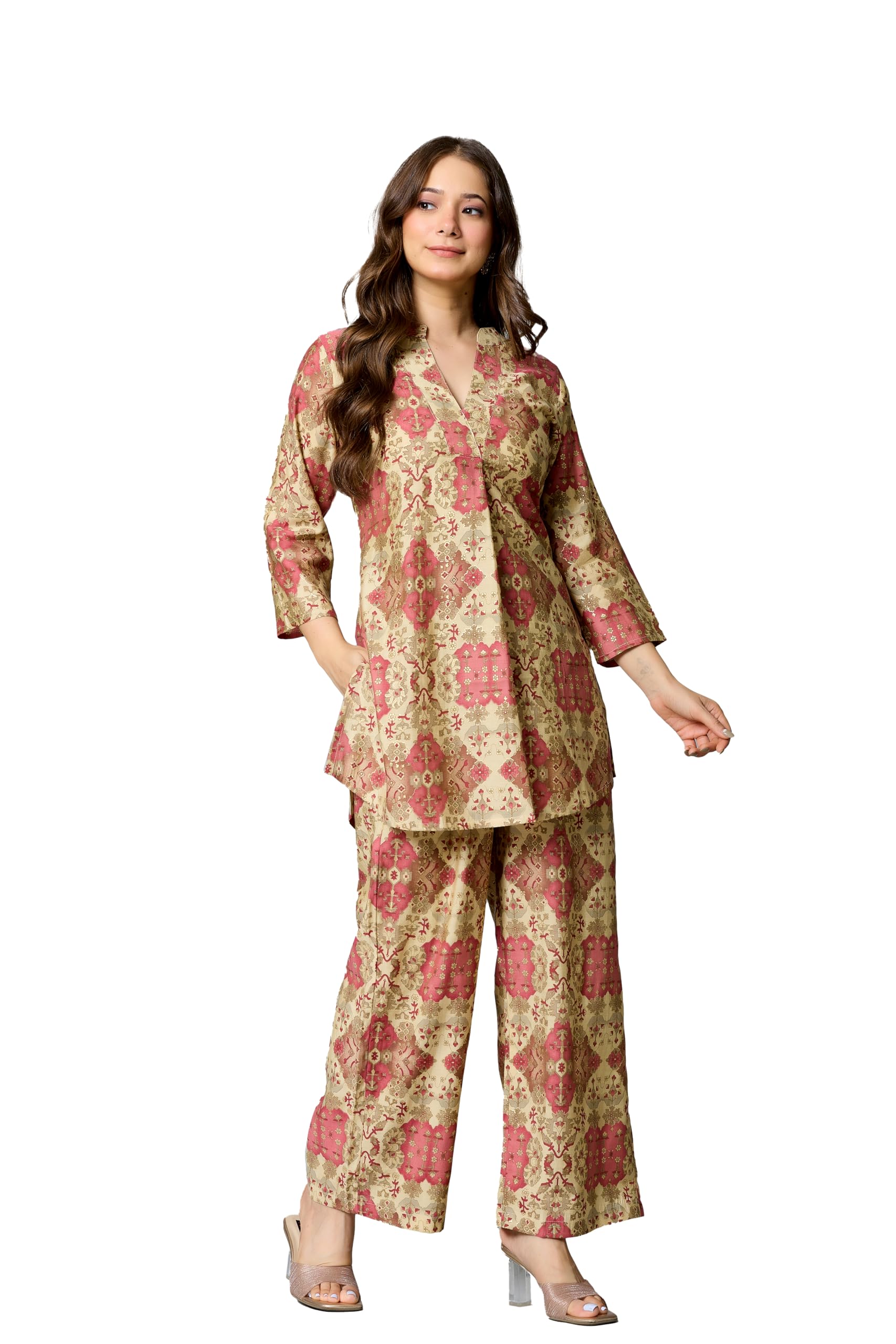 Women's Pure Cotton Geometric Printed Co-ord Set | 2 Piece Multicolor Top & Palazzo Pant Set | Casual, Lounge & Everyday Wear | Soft Breathable & Relaxed Fit Matching Set-image-8