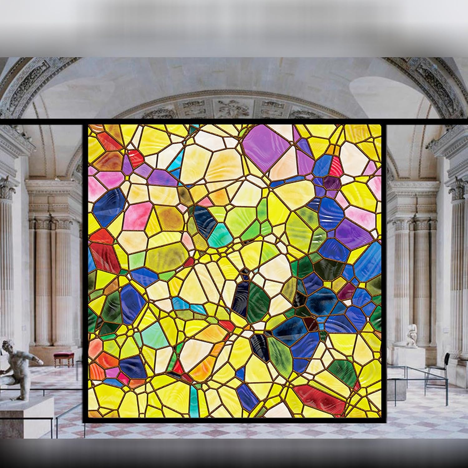 窓用フィルム めかくしシート すりガラス 目隠し フィルム ステンドグラス 教会様式 欧米風 水だけ貼れる 外から見えない ガラス